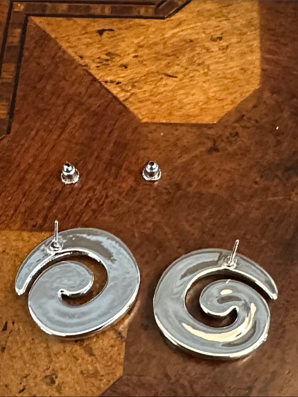 Polished Spiral Stud Earrings in Silver Tone - Picture 7 of 8